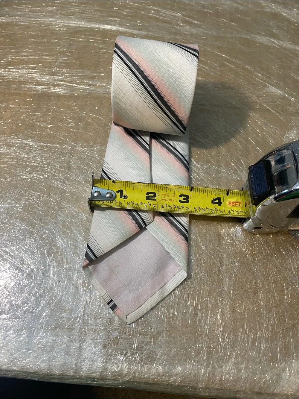Striped Men's Tie in Pink, Ivory, and Black Accent